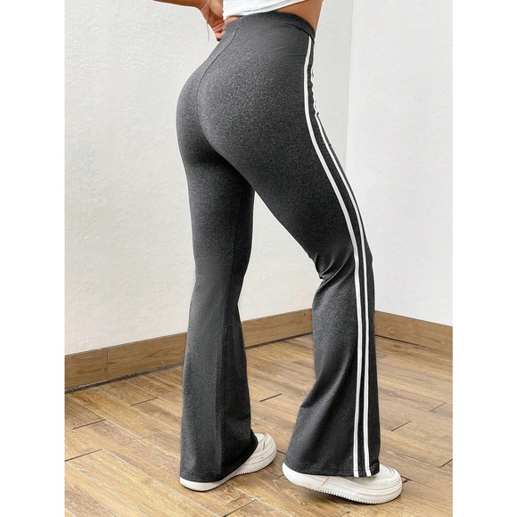 90s Striped Tape Flare Leg Pants black white - Picture 3 of 9